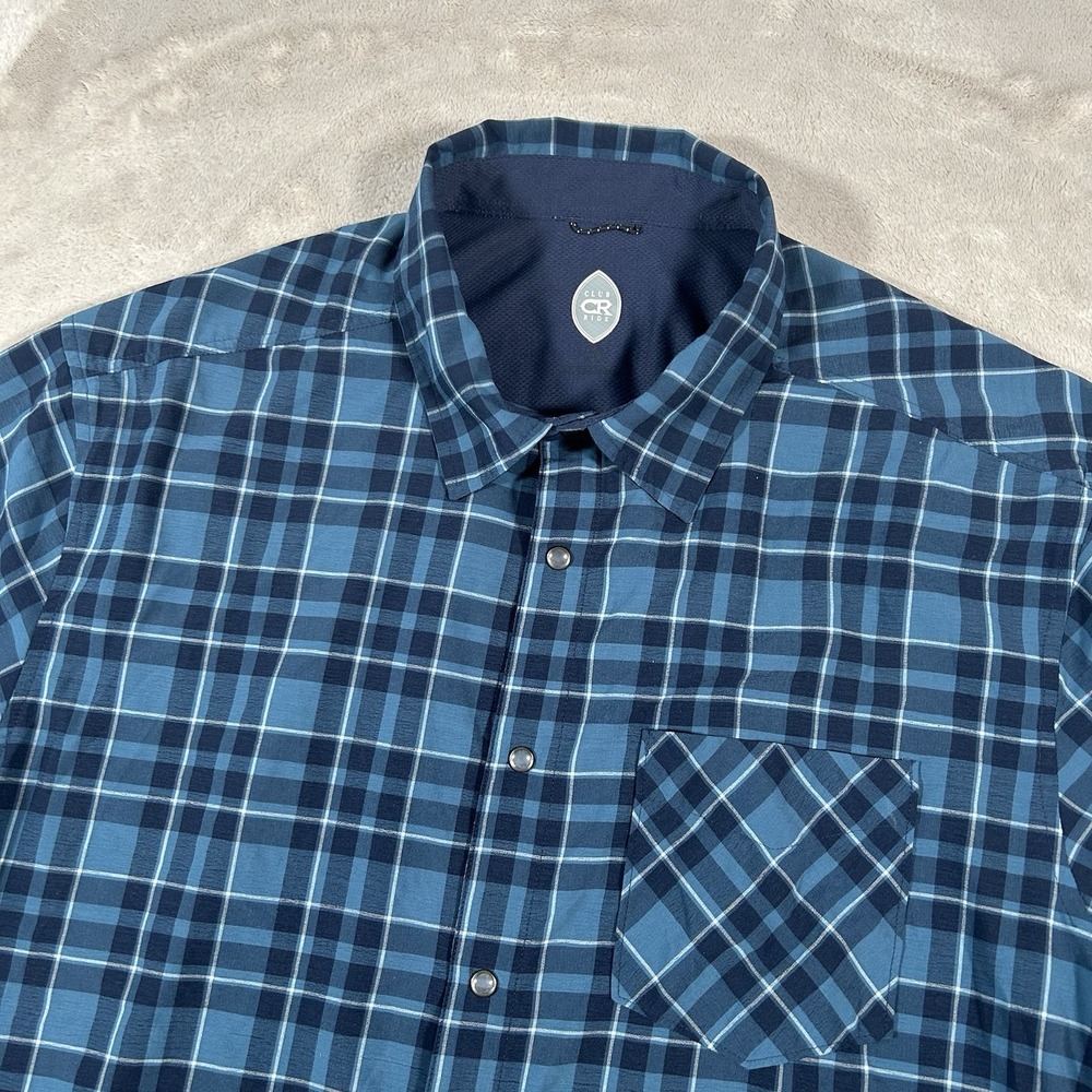Club Ride New West Shirt Mens XL Blue Plaid Cycling Pearl Snap Zip Pocket Vented